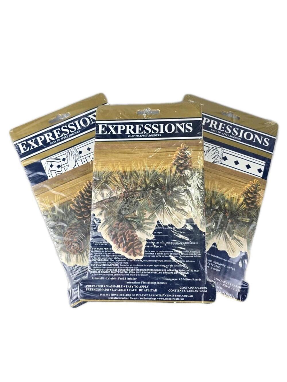 Expressions Lot Of 3 Die Cut Pine Swag Cone Cabin Lodge Evergreen Border Vtg NEW